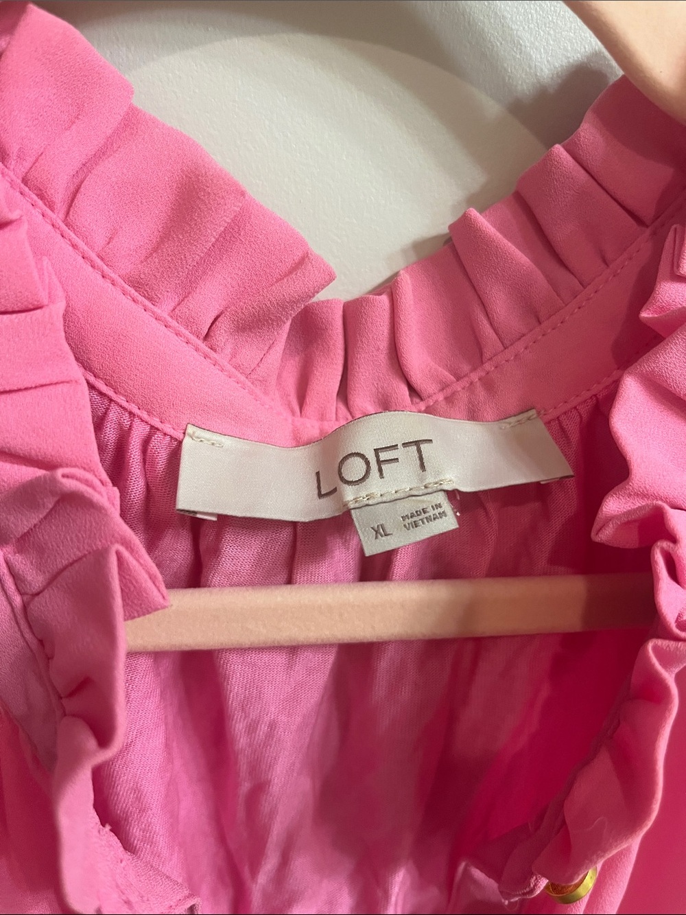 LOFT Pink Ruffle Neck Sleeveless Shell - Picture 2 of 14